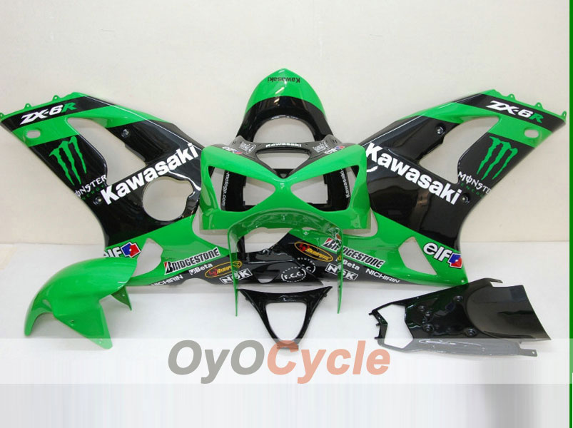 Kit carene a iniezione per NINJA ZX-6R 03-04 - Verde, Nero - Mostro #OYO87901807 Immagine principale del prodotto