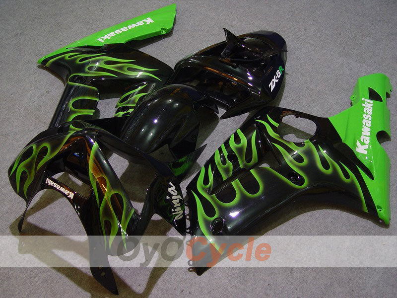 Carenatura a iniezione per NINJA ZX-6R 03-04 - Verde, Nero - Fiamma #OYO87901803 Immagine principale del prodotto