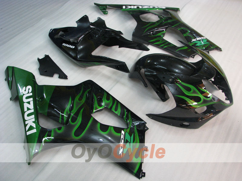 Kit carenatura a iniezione per GSX R1000 03-04 - Verde, Nero - Fiamma #OYO87901829 Immagine principale del prodotto