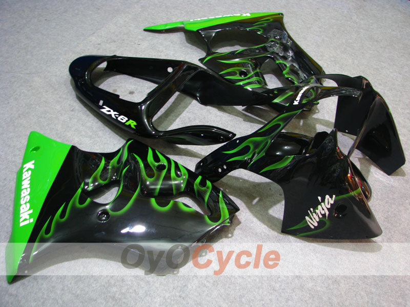 Kit carenatura a iniezione per NINJA ZX-6R del 00-02 - Verde, Nero - Fiamma #OYO87906025 Immagine principale del prodotto