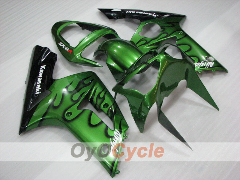 Kit carene a iniezione per NINJA ZX-6R 03-04 - Verde, Nero - Fiamma #OYO87906038 Immagine principale del prodotto